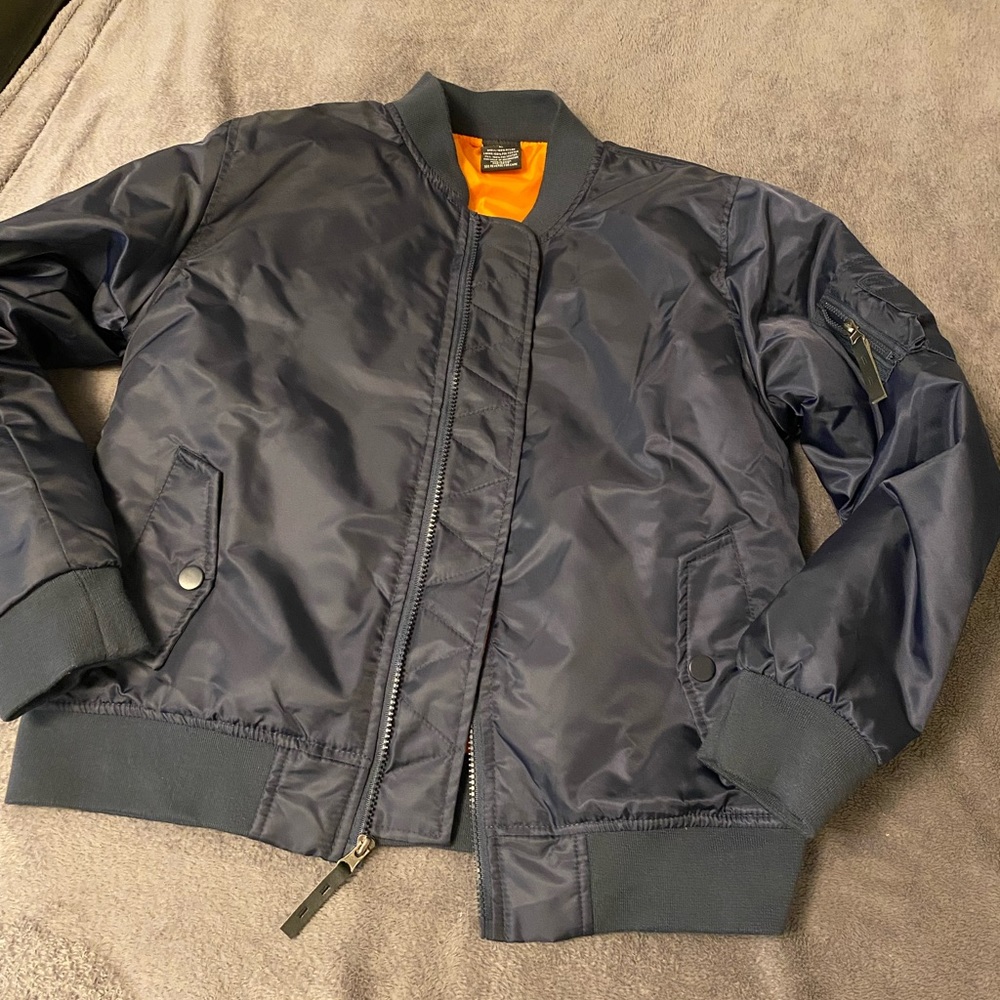 Boys jacket . Navy blue with orange lining